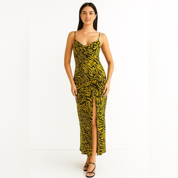 Nicholas Metallic Gold Slip Dress Size 6 100% Silk - Abstract Leopard Seaweed - Picture 1 of 14